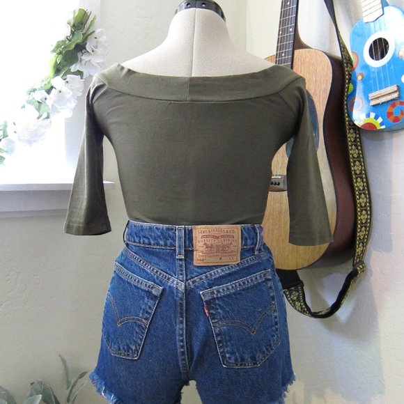Simple Olive Green Off the Shoulder Top - Picture 6 of 6